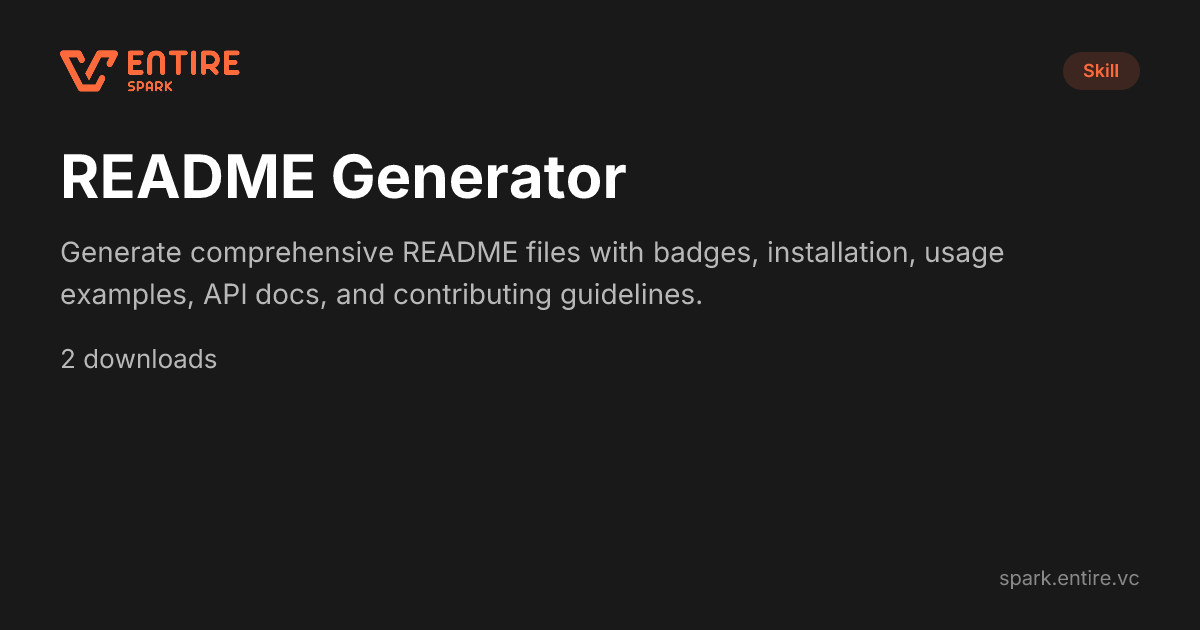 Readne README Generator Skill - - Claude Skill | Spark by Entire VC