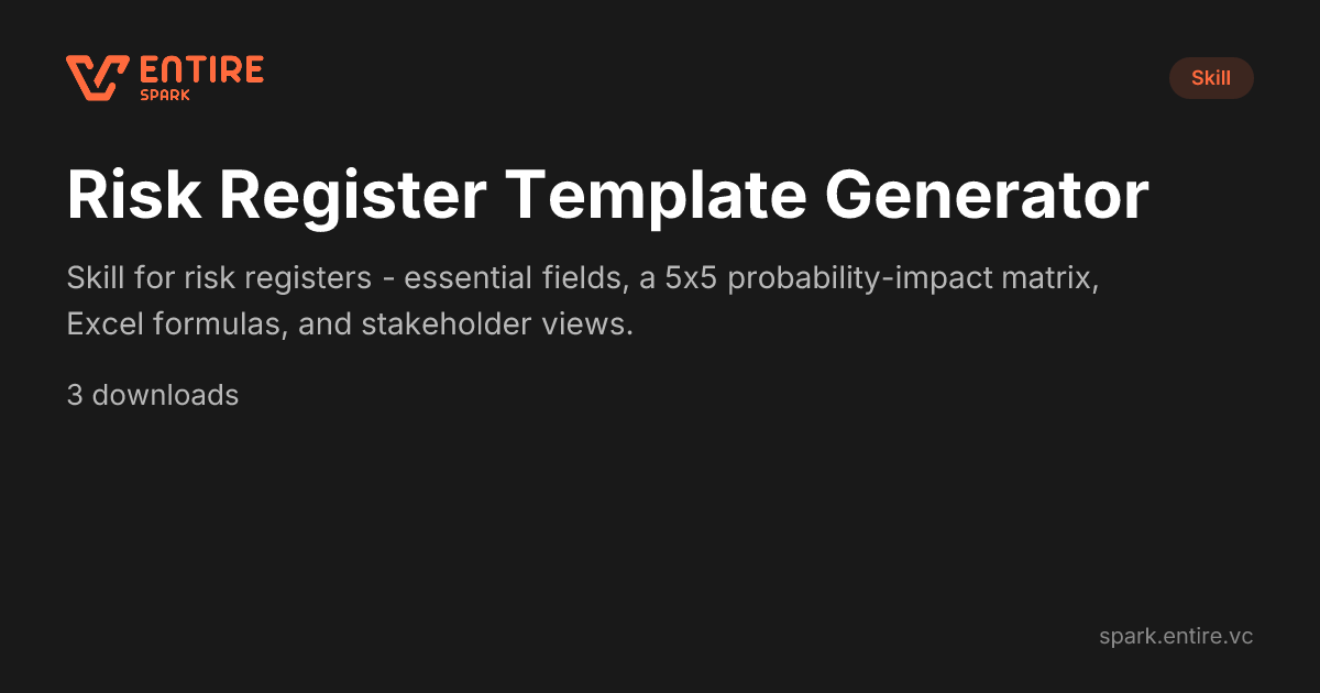 Risk Register Template Generator — Claude Skill | Spark by Entire VC